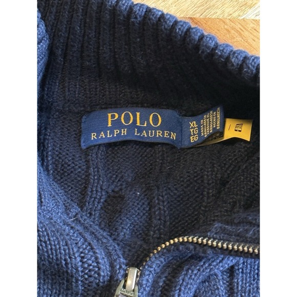 Polo Ralph Lauren Sweater Mens XL Navy Cable Knit Half Zip Mock Neck Pony Logo - Picture 3 of 6